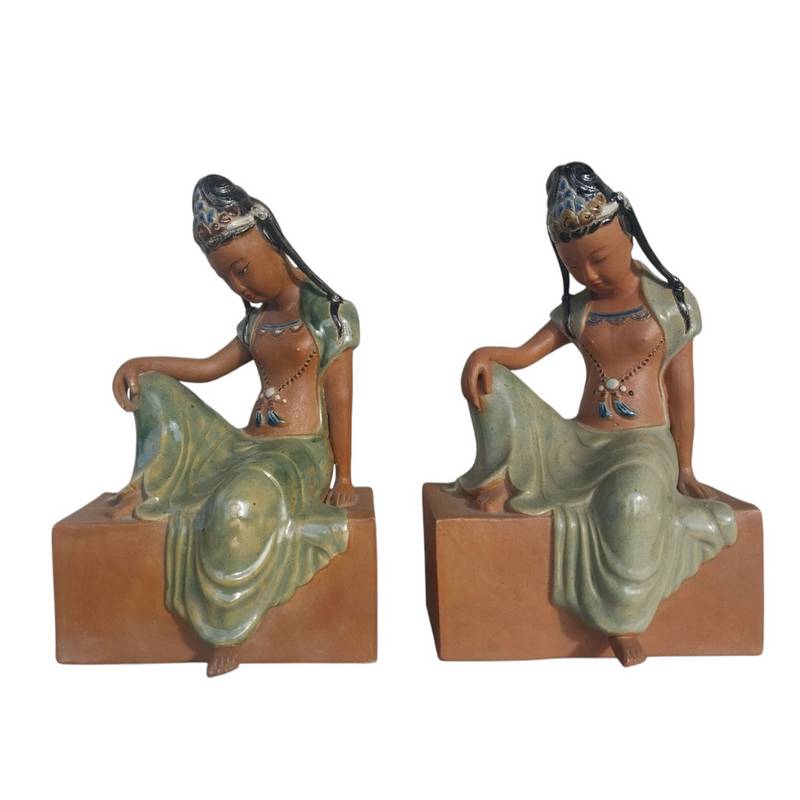Paire de Quam Âm en grès Bien-Hoa Vietnam Indochine