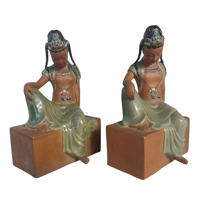 Paire de Quam Âm en grès Bien-Hoa Vietnam Indochine – Image 2
